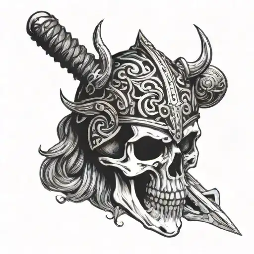 Skull With Viking Sword In Mouth