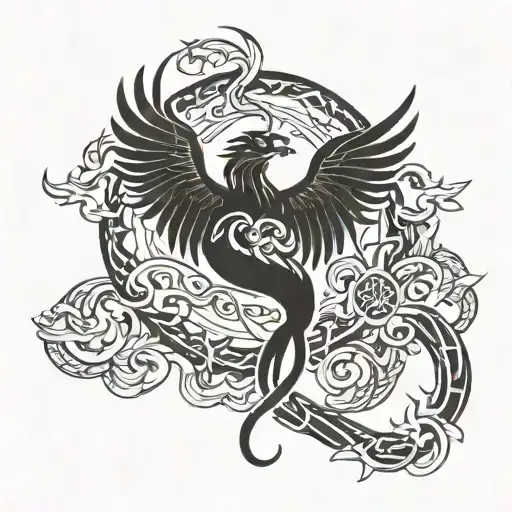 Pancreatic Cancer Ribbon Intertwined With A Phoenix Rising From The Ashes