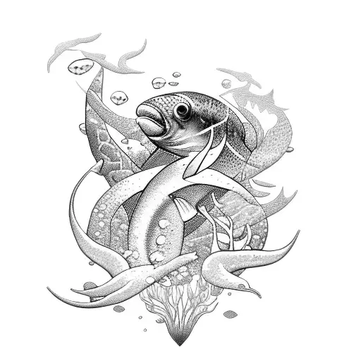 A Tattoo Of A Majestic Underwater Scene With Ocean Animals And Plants