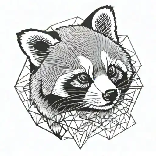 Red Panda Face Black Grey Tattoo Geometric Design Incorporating