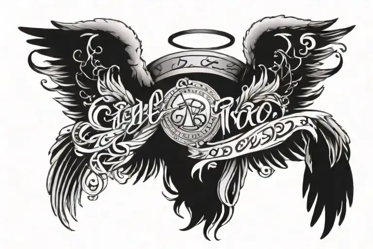 Angel Wings With A Halo And A Scroll Of A Meaningful Phrase Intertwined