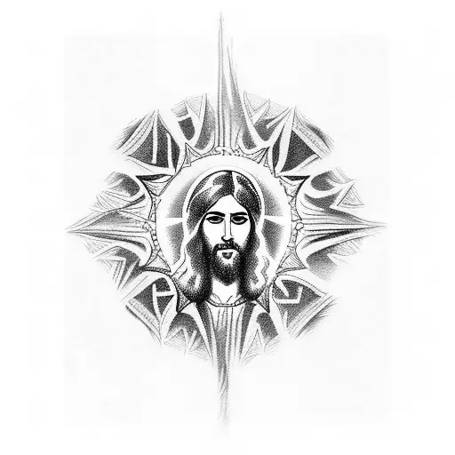 Jesus Upper Back Tattoo With Angels Around Him