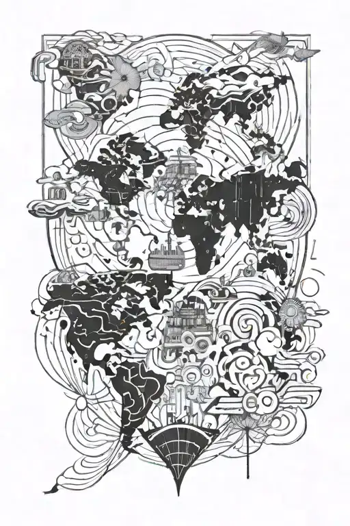 A Psychedelic Music Festival Scene With A World Map In The Background Symbolizing Travel