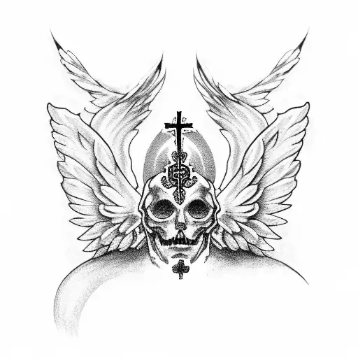 Cross Surrounded By Delicate Angel Wings