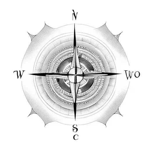 A Blackwork Tattoo Of A Travel Compass With Stitch And Toothless From How To Train Your Dragon