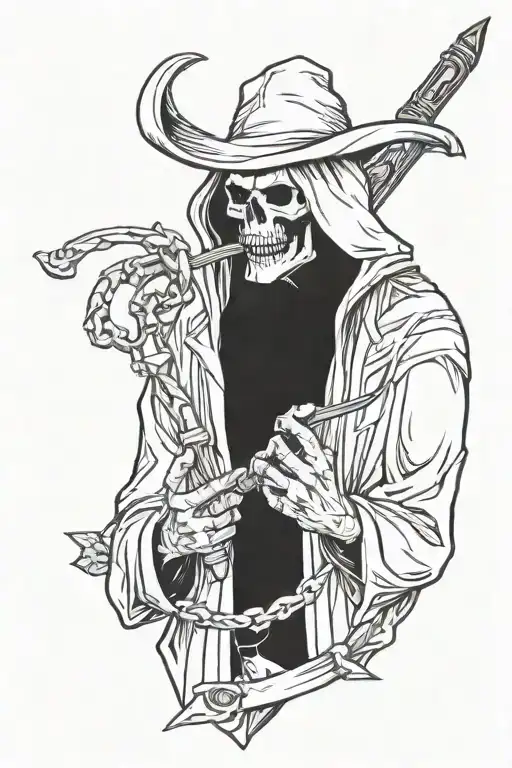 Geim Reaper Smoking A Blunt Holding A Knife Crossed