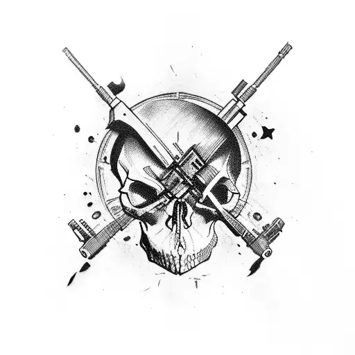 Skull From Call Of Duty And A Ak-47 Down