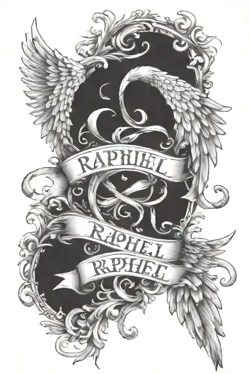 The Name Raphael With Angel Wings On Each Side Of The Name