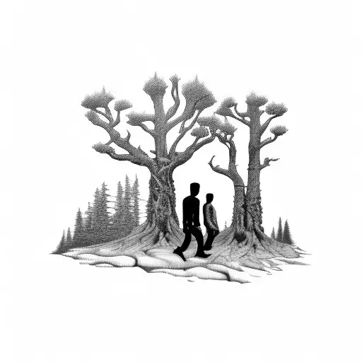 Forest Leg Wrap With Father And Son Walking