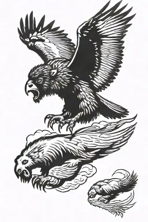 American Bison And Eagle Soaring