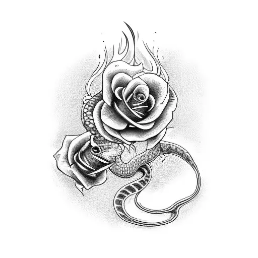 Snake And Rose On Fire