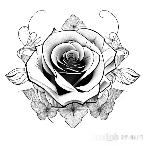 Rose With A Butterfly Landing On Top