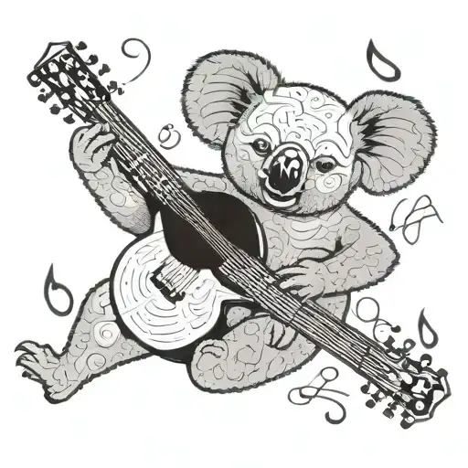 A Koala Playing A Guitar Surrounded By Musical Notes