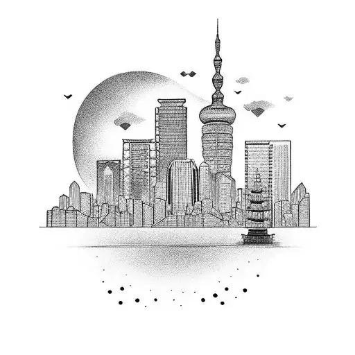 Geisha Holding A Briefcase With A Skyline Of Tokyo In The Background