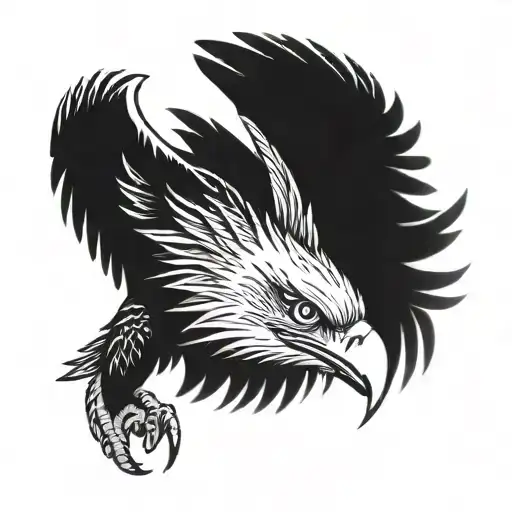 Eagle From The Front With Open Wings And Tail