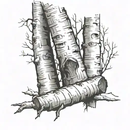 Two Birch Tree Trunks On Angles