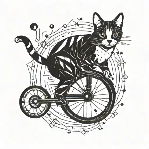 Tiny Clown Cat Riding A Unicycle Minimal Geometric