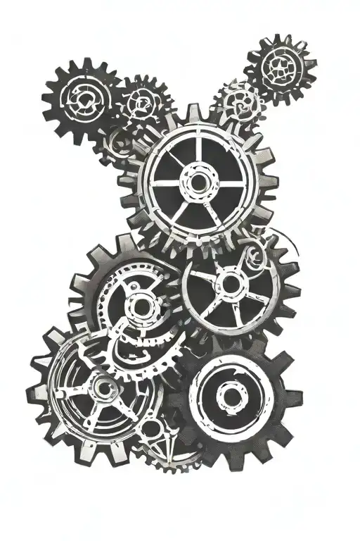 3 Interlocked Gears Forming The Shape With A Blackot Line Going Down