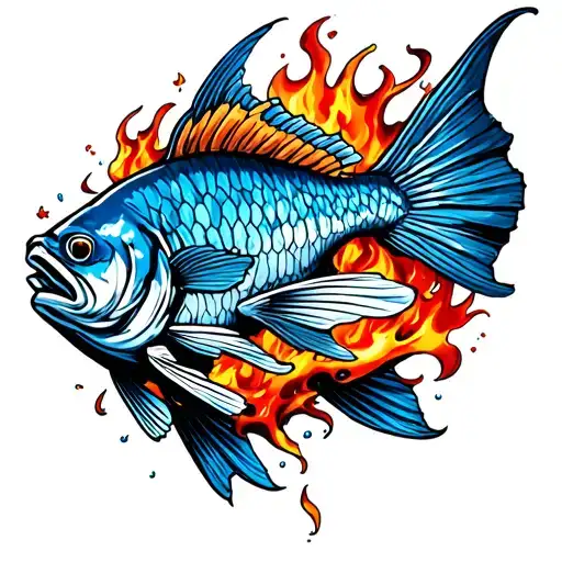 A Blue Fish Caught In Fire Head Toward Heaven And Falling In Abyss