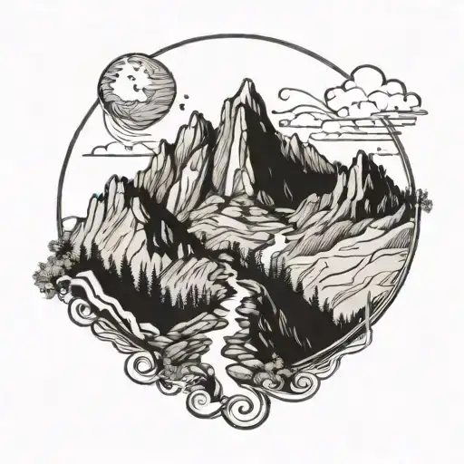 A Detailed Mountain Landscape With A Winding Hiking Trail Leading To A Summit