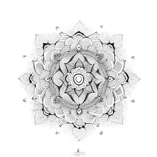 Mandala With Intricate Geometric Patterns And Lotus Flowers