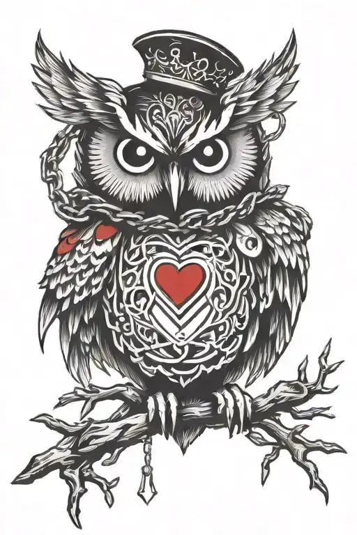 Owl With A Red Heart With Broken Chains Around Its Talons