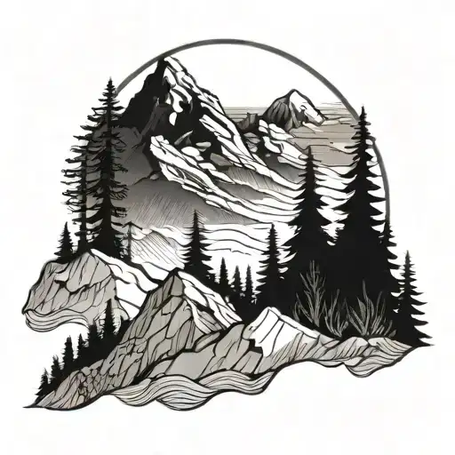 A Beautiful Mountain Range With The Sun In The Background And Trees Growing On The Mountain