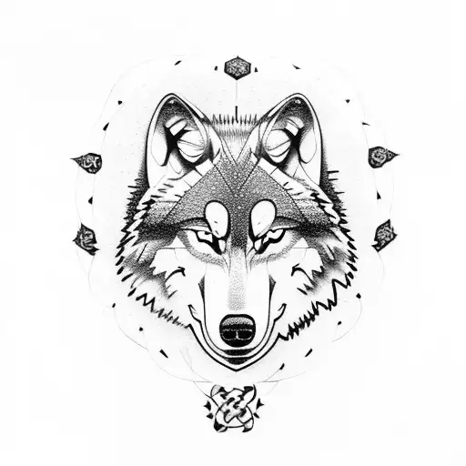 Wolf With Vegvisir And Mountains