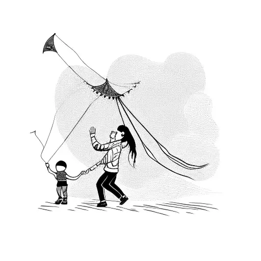 A Father And Son Flying A Kite Together