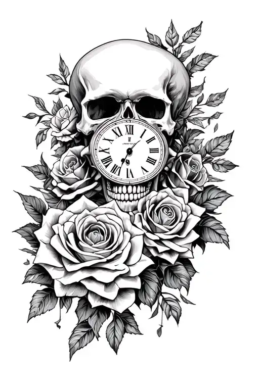 Skull And Roses Smok And Roman Clock