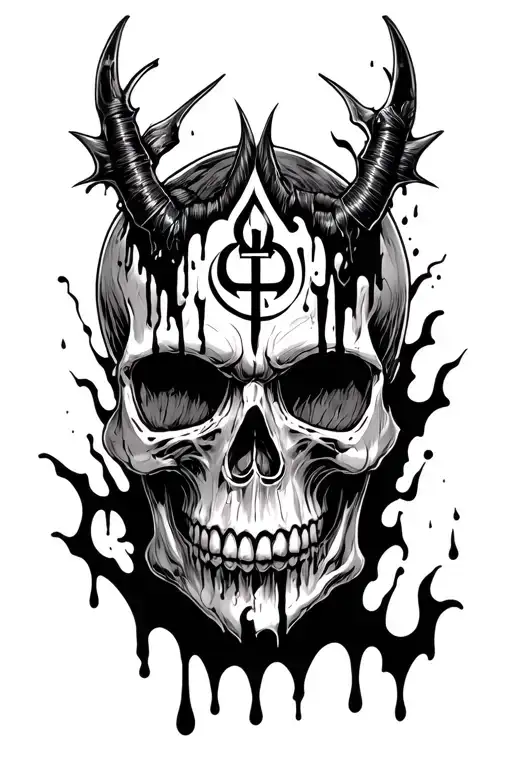 Skull With Melting Flesh And Brand Of Sacrifice Symbol Of Berserk In The Forehead