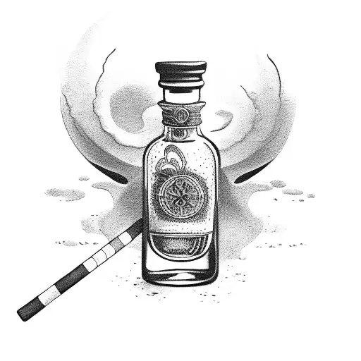Tarot Card Depicting A Tequila Bottle And A Cigarette
