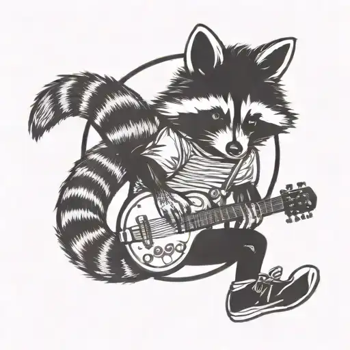 Raccoon Sitting On A Crescent Moon While Wearing Hightop Sneakers While Playing The Banjo