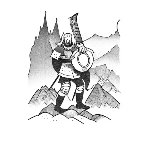 A Viking Warrior Playing A Guitar On A Rocky Mountain Peak
