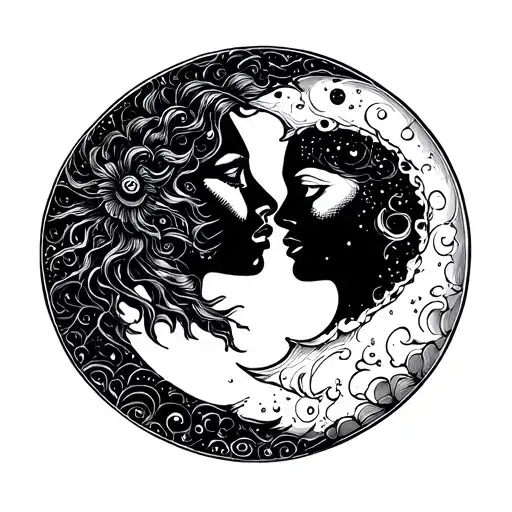 Sun And Moon Kissing Eachother Lips Touching