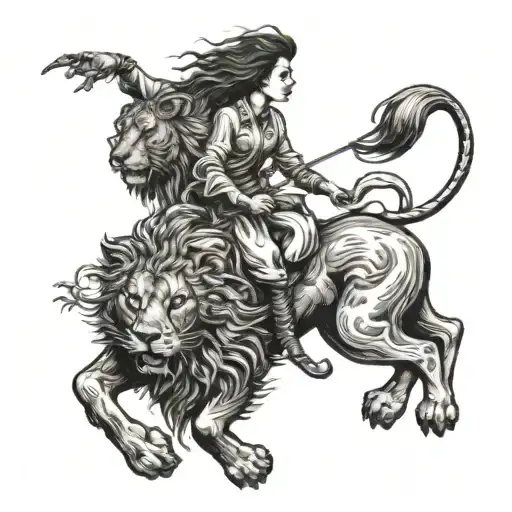 Woman Riding On Lion