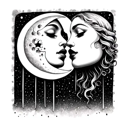 Sun And Moon Kissing Eachother With Lips Touching