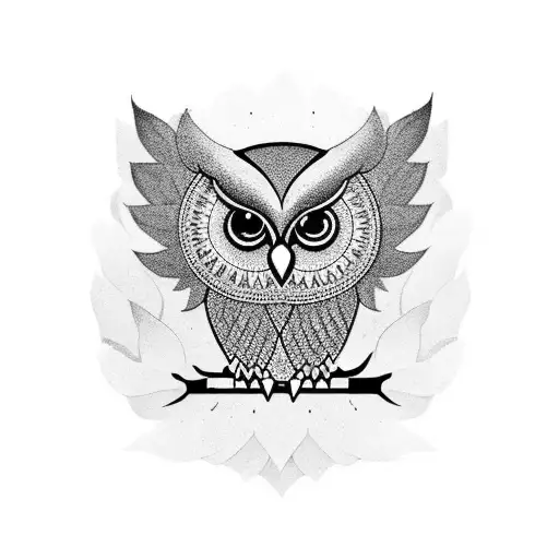 Owl With Lotus Crown Sitting On Open Book