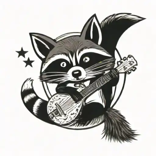 Raccoon Wearing Hightop Sneakers While Playing The Banjo And Sitting On A Crescent Moon