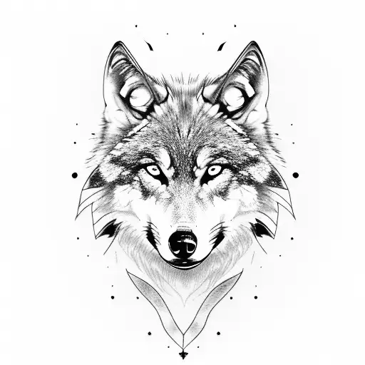 Wolf Face With A Crescent Moon