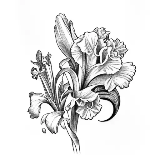 Gladiolus And Lilly And Daffodil And Iris And Rose Floral Piece