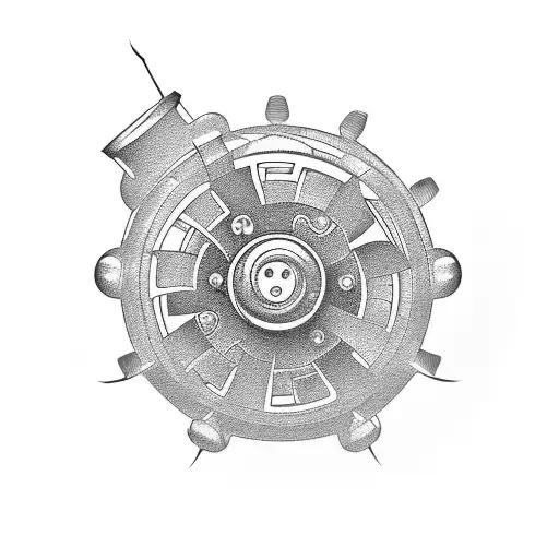 A Blackwork Design Of A Car Engine With Gears And Pistons