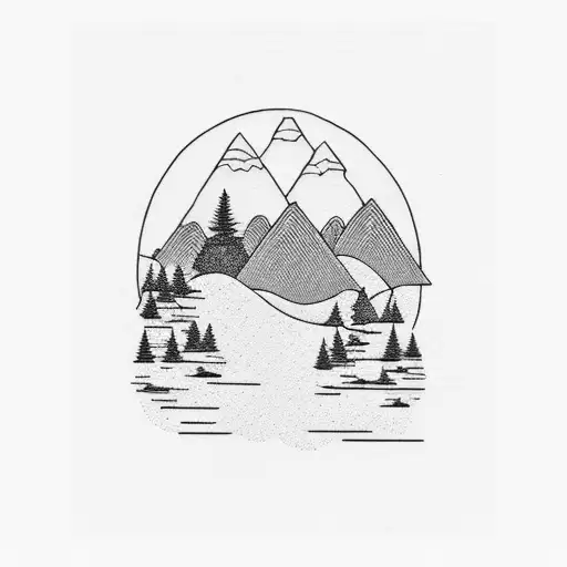 A Serene Mountain Landscape With A Peaceful Sunset Reflecting On A Calm Lake