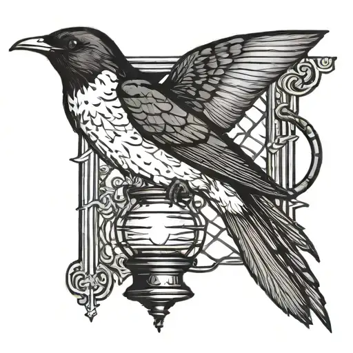 Dark Horror Scene With Swallow And Lantern