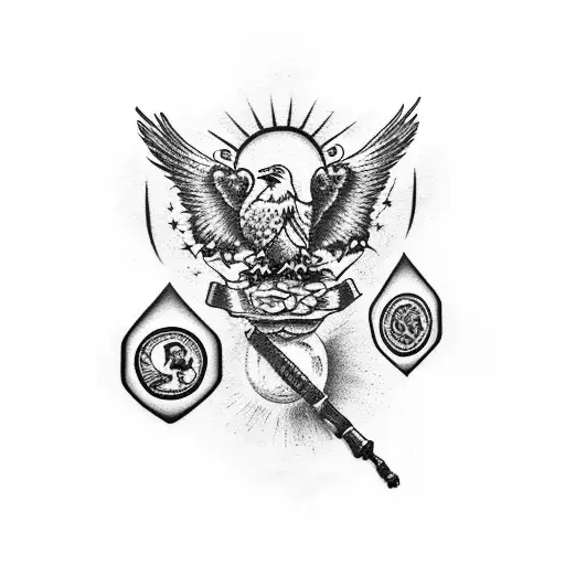 Traditional Eagle With All Seeing Eye And Skull With Roses