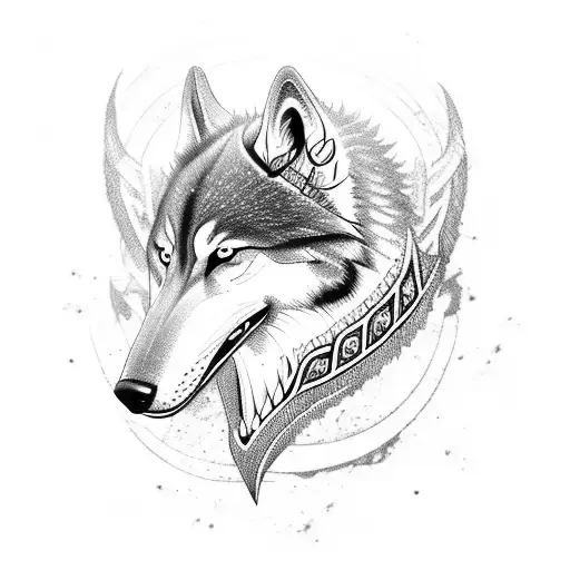 A Fierce Norse Wolf Surrounded By Egyptian Gods