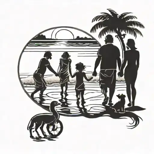 A Minimalist Silhouette Of A Family Enjoying A Day At The Beach
