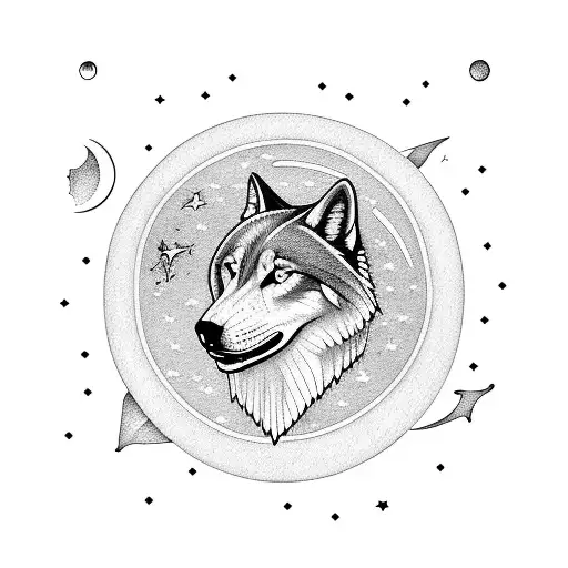 Night Sky Wolf Looking Up At Moon Comet