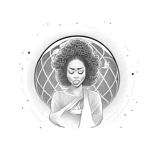Woman Kneeling Praying With Globe As Head With Afro Hair