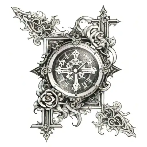 Christian Cross And Clock Embedded